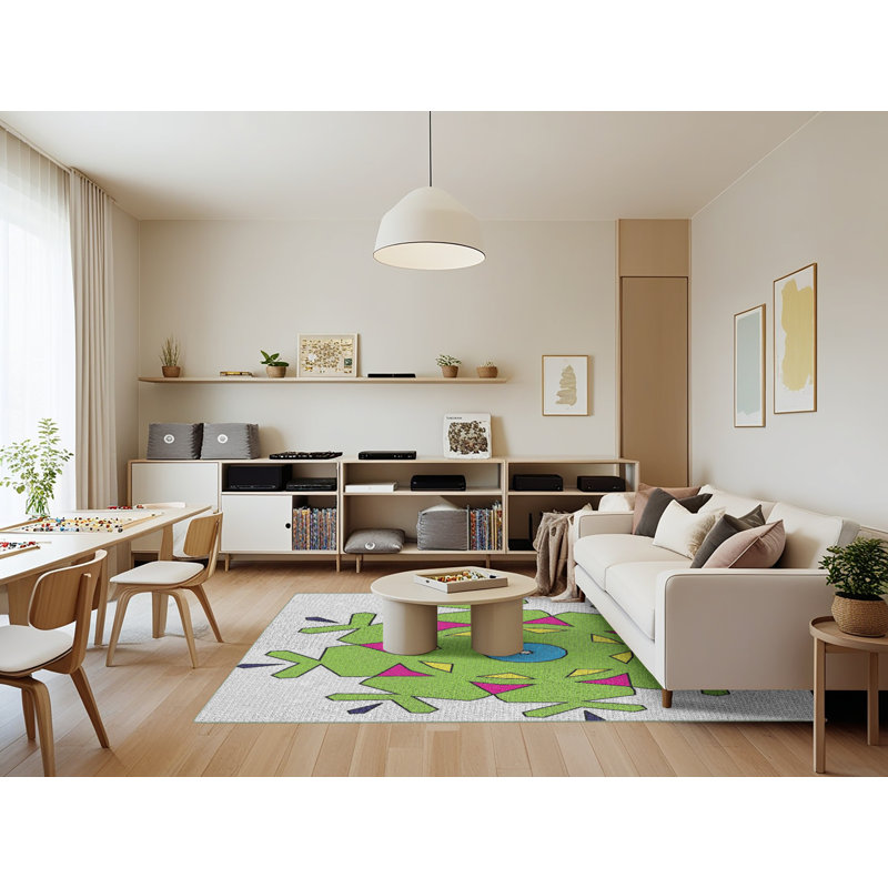 Tapis gris/vert à tisser électrique, Rectangle 7 pi x 9 pi