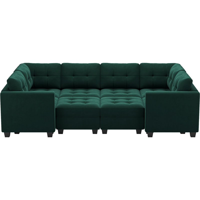 Canapé-lit modulaire rembourré en velours de 116,6 po Buckleton, Velours vert foncé