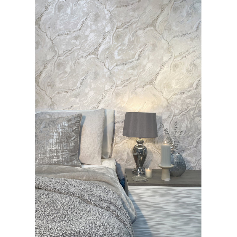 Crozet 10.05m x 53cm Textured Glitter Wallpaper Roll, Grey