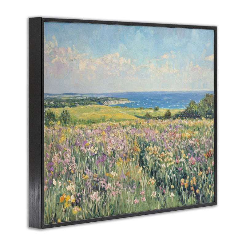 «Lilac Coast Seascape», estampe numérique par Petal Prints Design, H 11 po x l 14 po, Giclée encadrée noir minuit