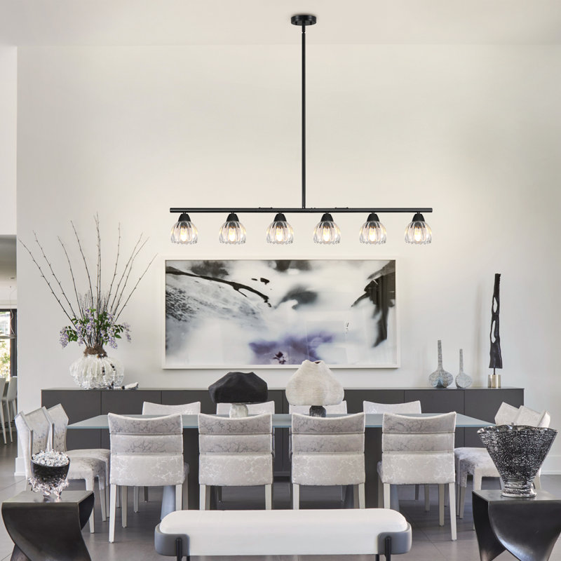 Lustre linéaire moderne à intensité variable 4/6 avec abat-jour en verre pour îlot de cuisine ou salle à manger, 6
