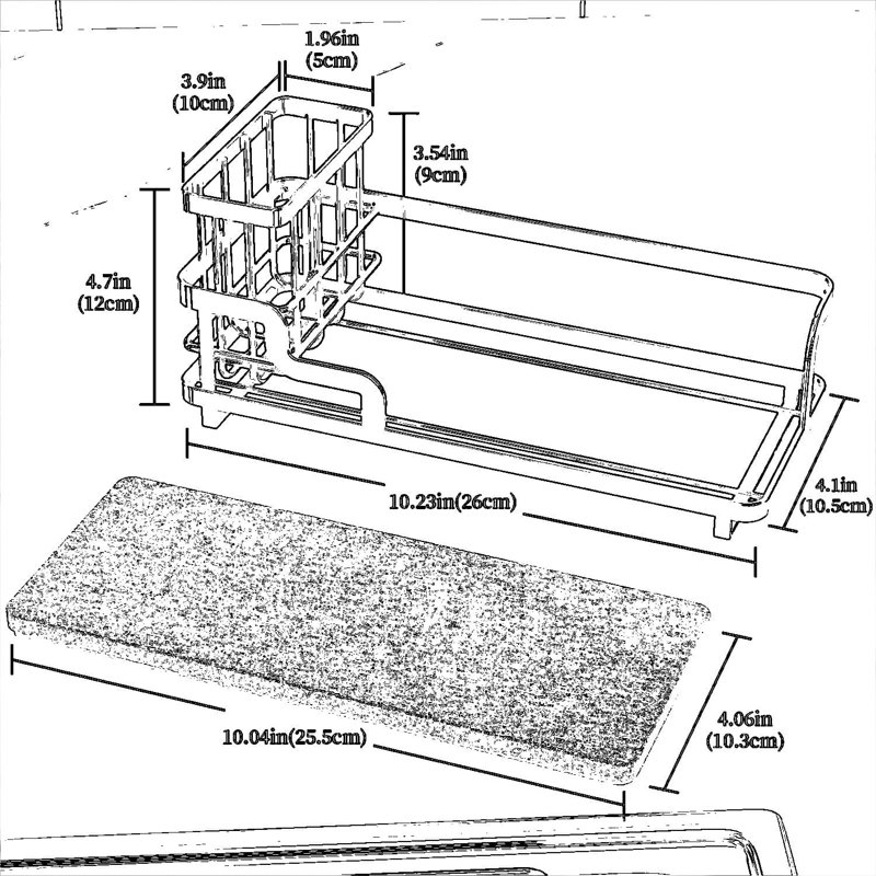 Serviteur de cuisine en acier inoxydable avec plateau en pierre absorbante et porte-brosse amovible