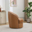 Fauteuil d'appoint pivotant en cuir brun clair, pivotant à 360 ° et fauteuil Mid-Century moderne pour salon / bureau-1055513770