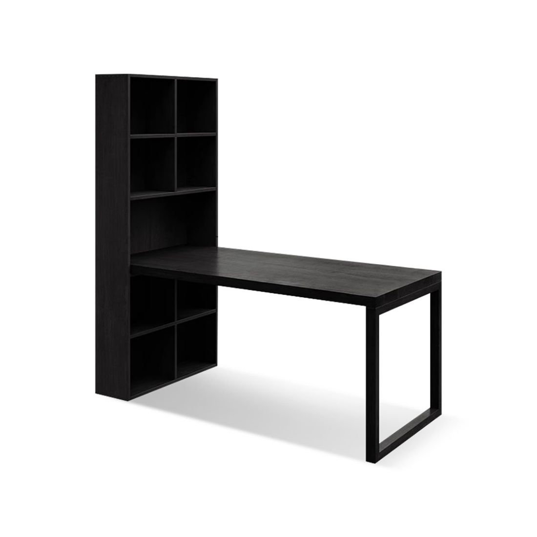 East Urban Home Black solid wood desk and bookshelf combination desk ...