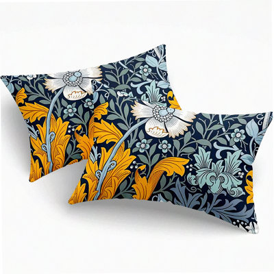 Leaves Lumbar Pillow Cover Set - Decorative Throw Pillow Cover - William Morris Inspired - Set of 2 Covers - Home Decor