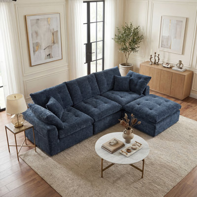 110" Cloud Sectional Couches L-Shaped Modular Boneless Chenille Sofa Couches With Deep Seat Ottoman And Side Pockets, Module Combination For Living Room 3 Seater
