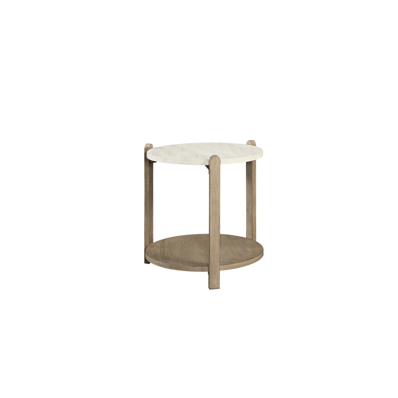 Stone Top Toffee End Table, Elegant Material Arrangement, Suitable For Reading Corners And Bedrooms, Daily Use, 25 Inches In Width Depth, 25.69 Height Compact Round Blending Natural Elegance,