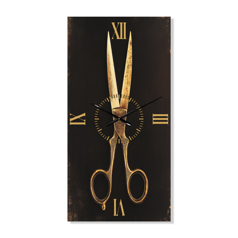 Ciseaux marron Van Dyke - Horloge murale vintage, H 32 po x l 16 po - Rectangle