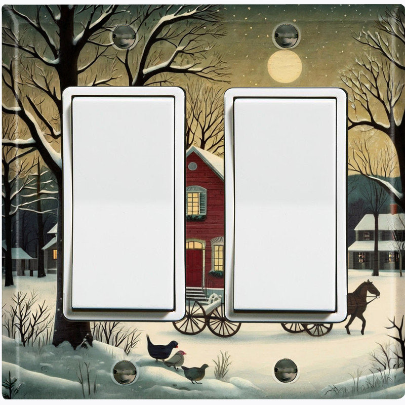 Couvercle de plaque d'interrupteur en métal; Fauteuil à bascule GFI 2 bandes US standard - Snowy Farmstead