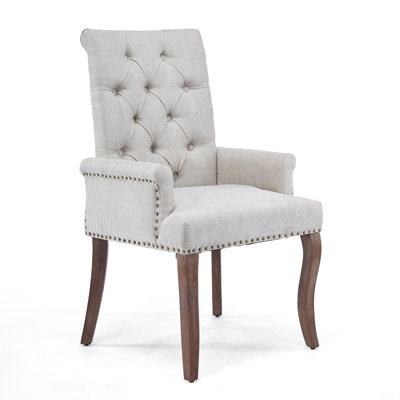 Upholstered Tufted Dining Chairs With Armrest, Tall Back Chenille Wingback Kitchen Chair With Nailhead Trim & Solid Wood Legs, Mid-century Modern Accent Side Chair For Dining Room,home Office
