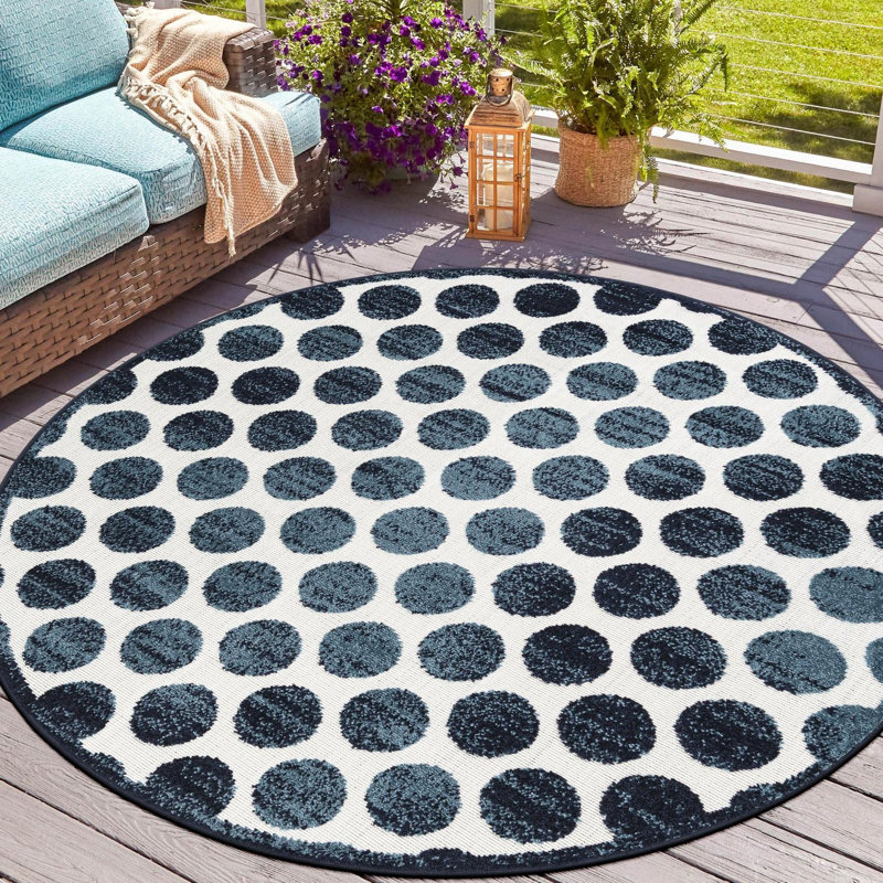 Sabrina Soto Dots Indoor/Outdoor Rug Navy Blue, Round 7'10"