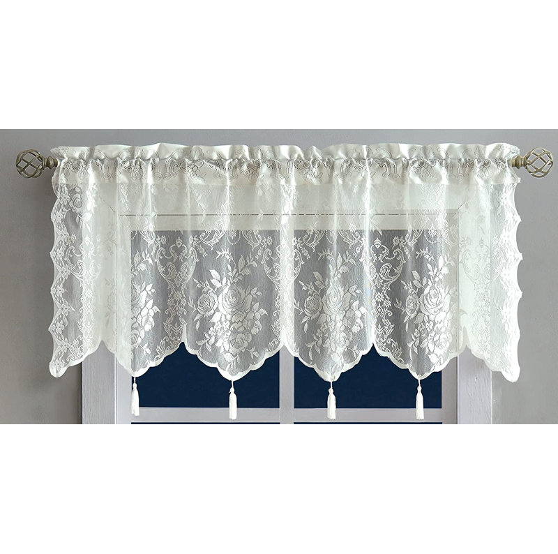 Crichton Floral Scalloped Kitchen Curtain, Ivory