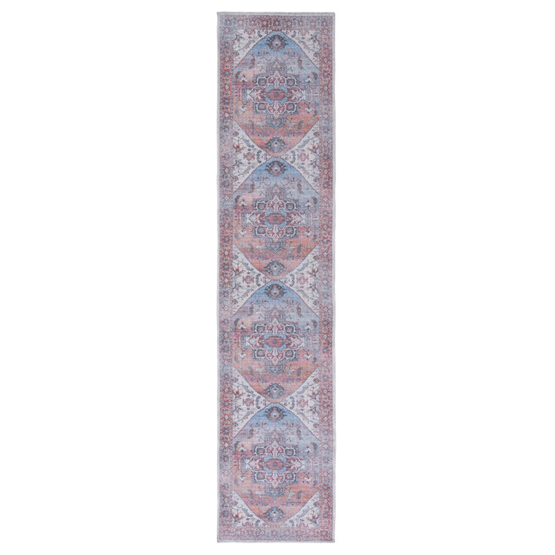 Katelyn Oriental Pink/Blue/Black/Ivory Area Rug, Runner 2' x 9'