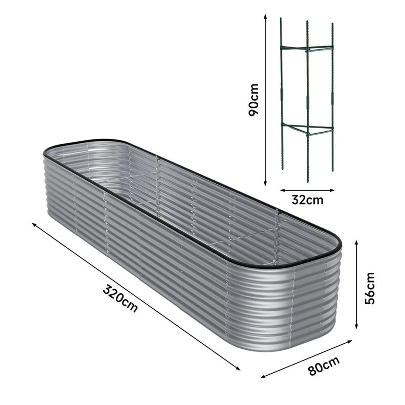 Metal Raised Garden Bed, Black, 56cm H x 320cm W x 80cm D