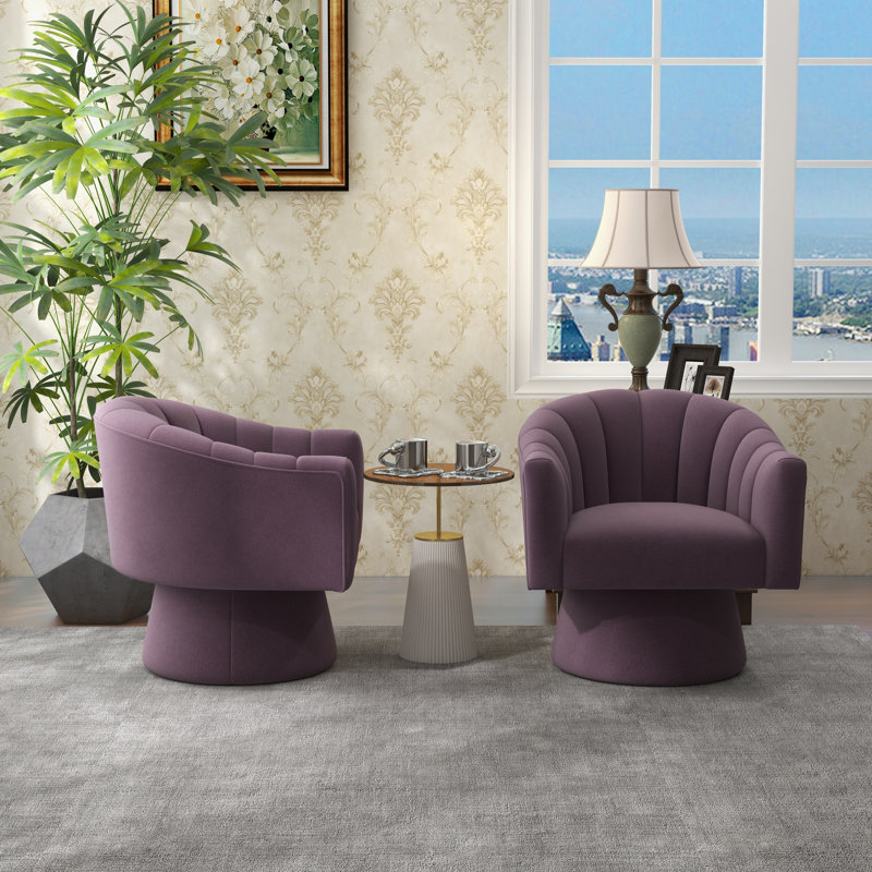 Avalina Velvet Swivel Barrel Chair, Grey