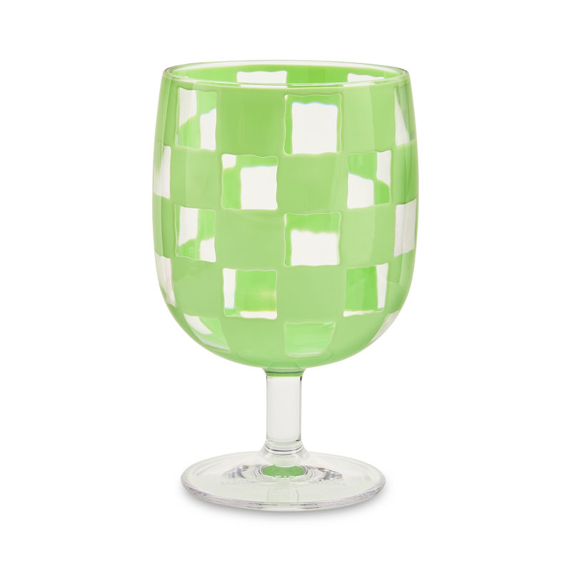 Green Check Acrylic Water Goblets, Green/Clear