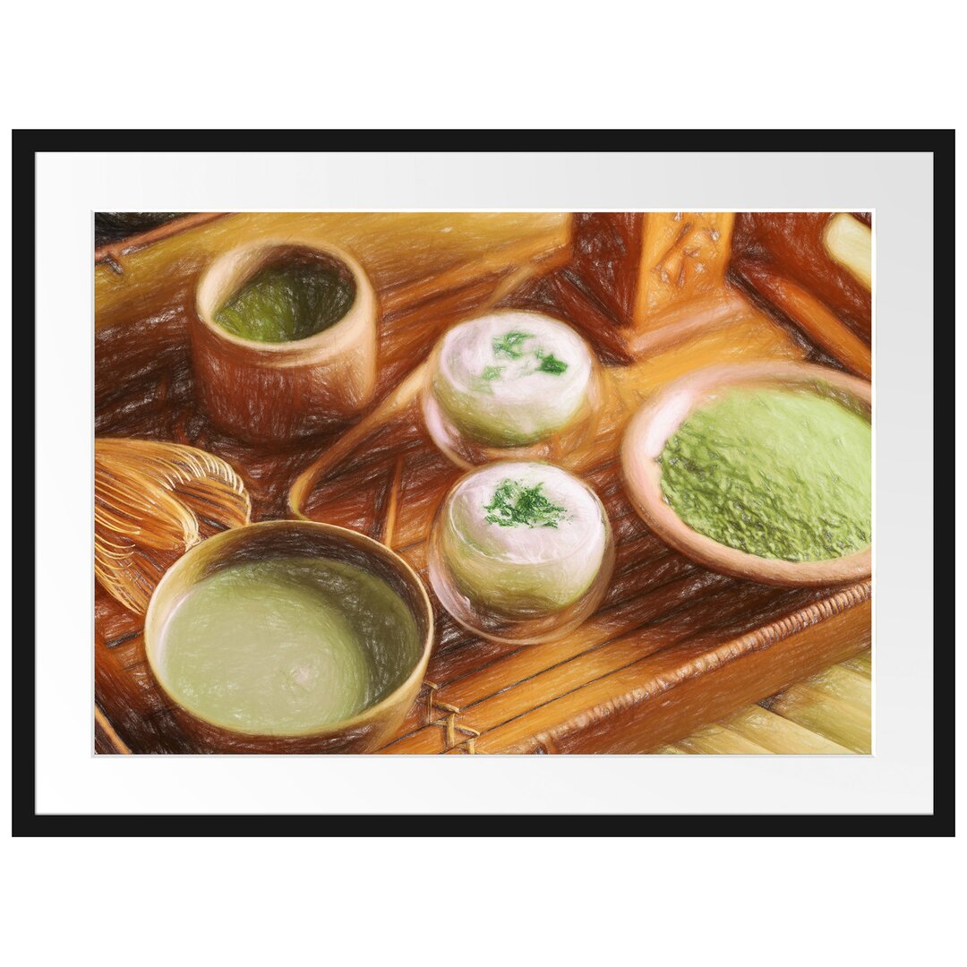 Gerahmtes Poster Schön dekorierter Matcha Tee