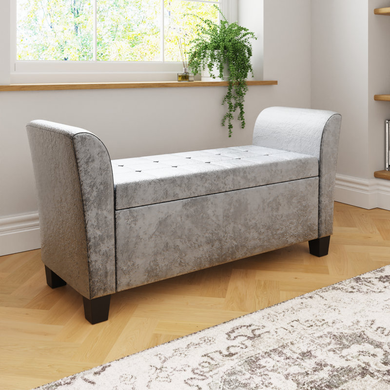 Kristian Velvet Upholstered Storage Bench, Grey Crushed Velvet