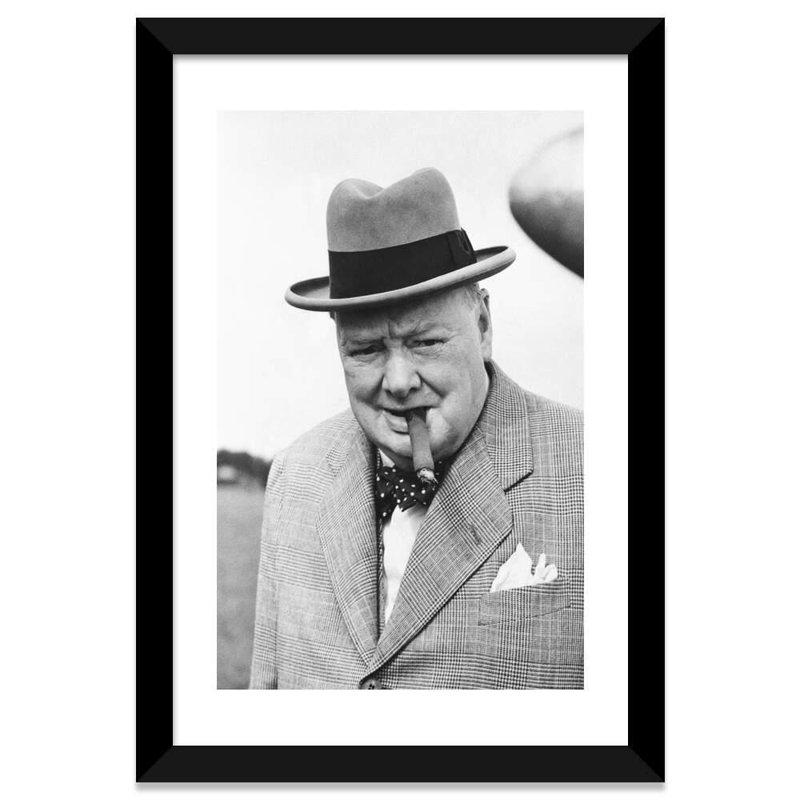 " Winston Churchill Portrait " by Unknown Artist, 24" H x 16" W x 1" D, Black Framed Paper