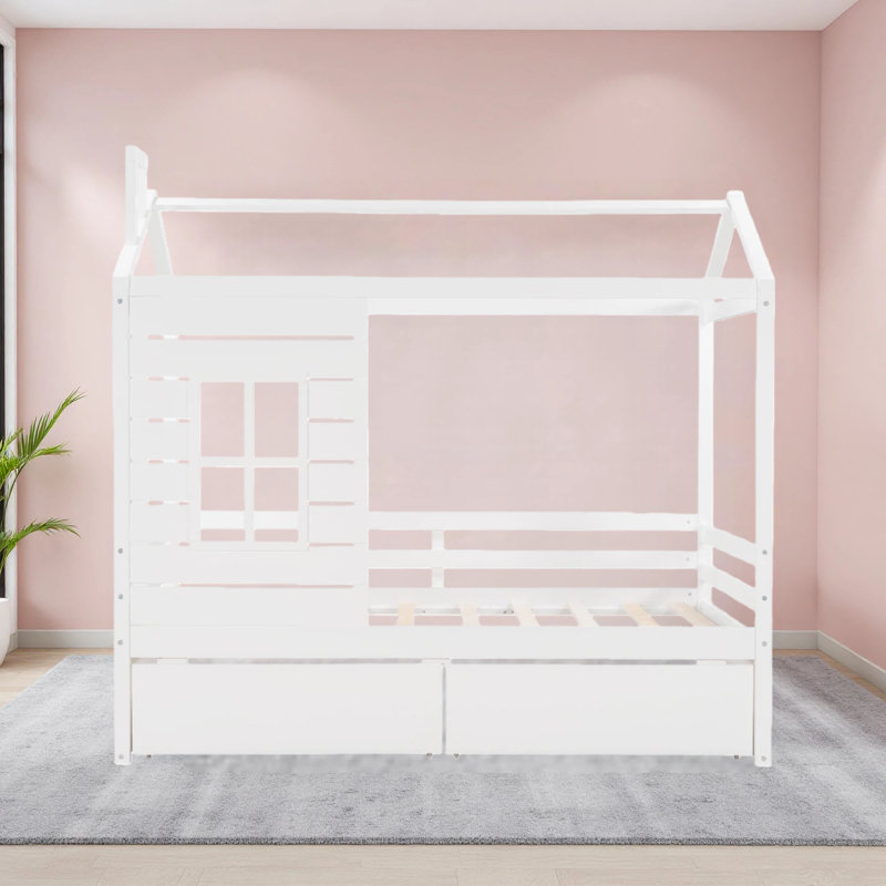 Lit simple en bois avec deux tiroirs