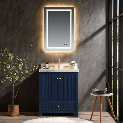 Corena 30" Solid Oak Bathroom Vanity With Cultured Marble Top, Soft-Close Doors & Drawer, Undermount Sink, Finish