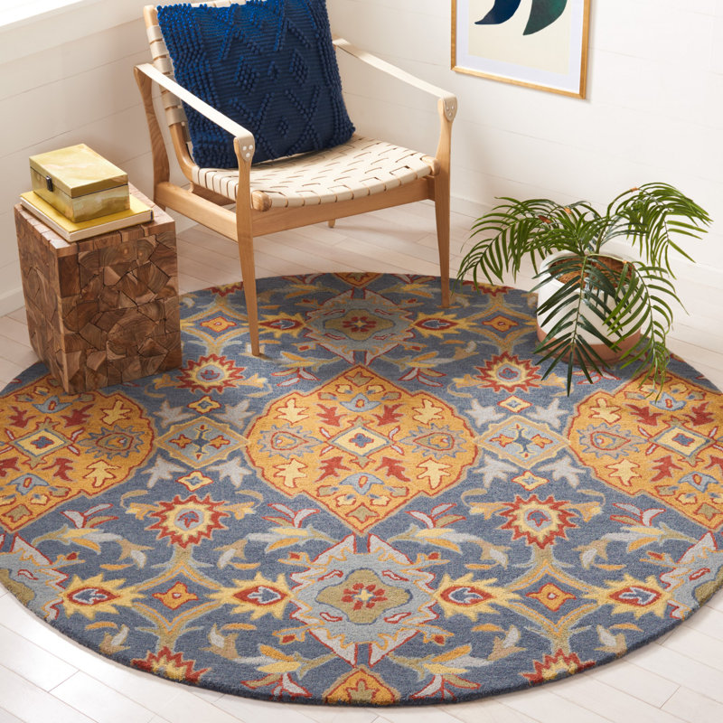 Bastidas Hand Tufted Wool Floral Rug, Round 6'