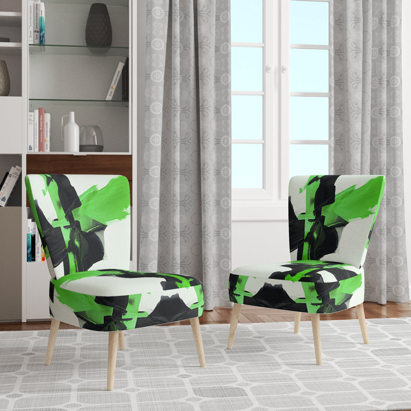 Chaise d'appoint rembourrée Geometric IV, Vert / noir / blanc