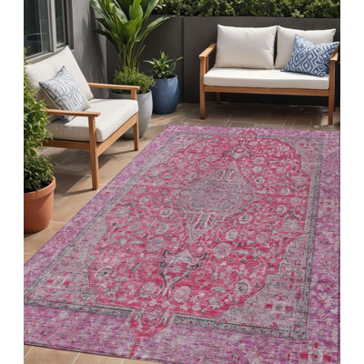 Tapis intérieur lavable à médaillon rose 5 pi x 8 pi