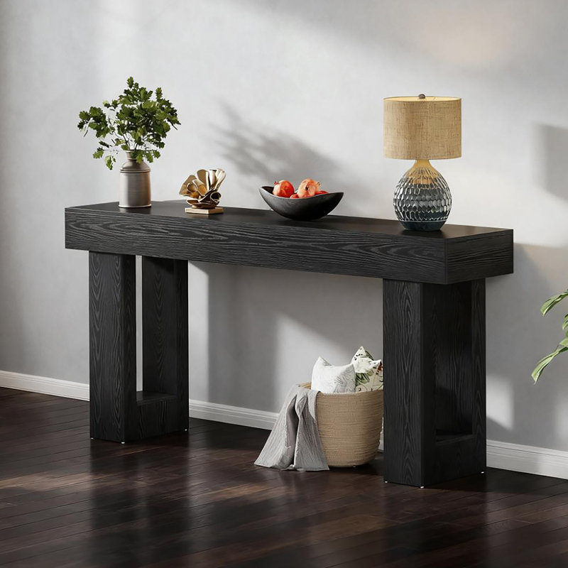 Console 63 po, canapé rectangulaire en bois naturel, console décorative pour entrée, couloir et salon (noir), Noir