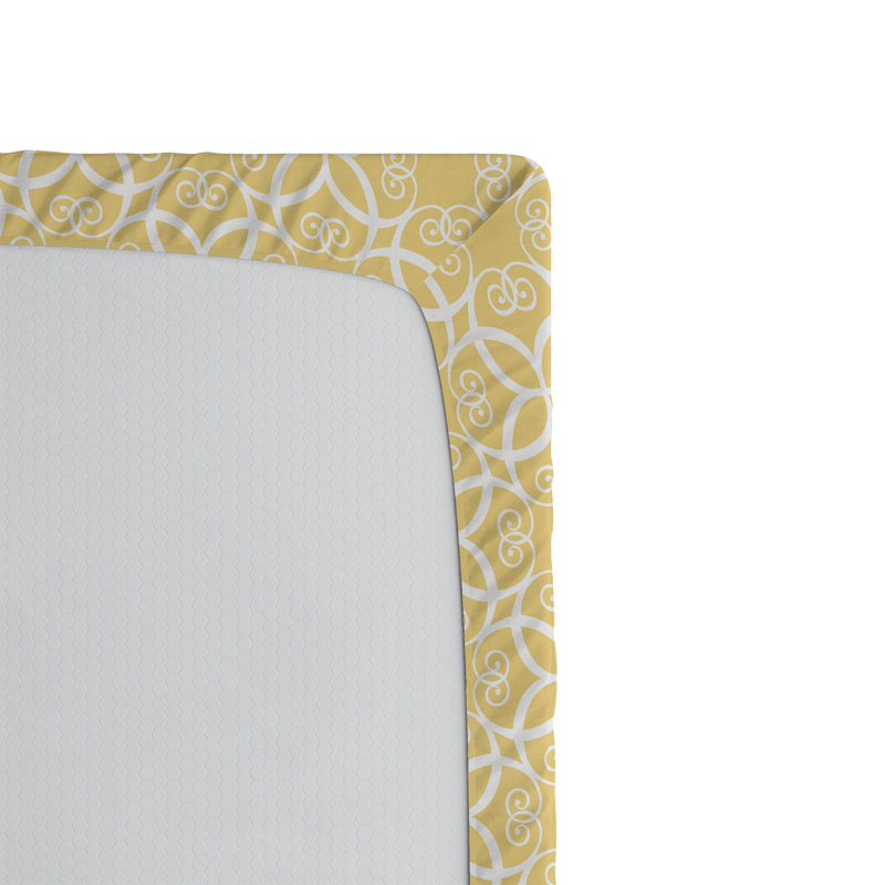 Drap-housse orange Ambesonne, Drap-housse de taille double, Jaune pâle / géométrique blanc