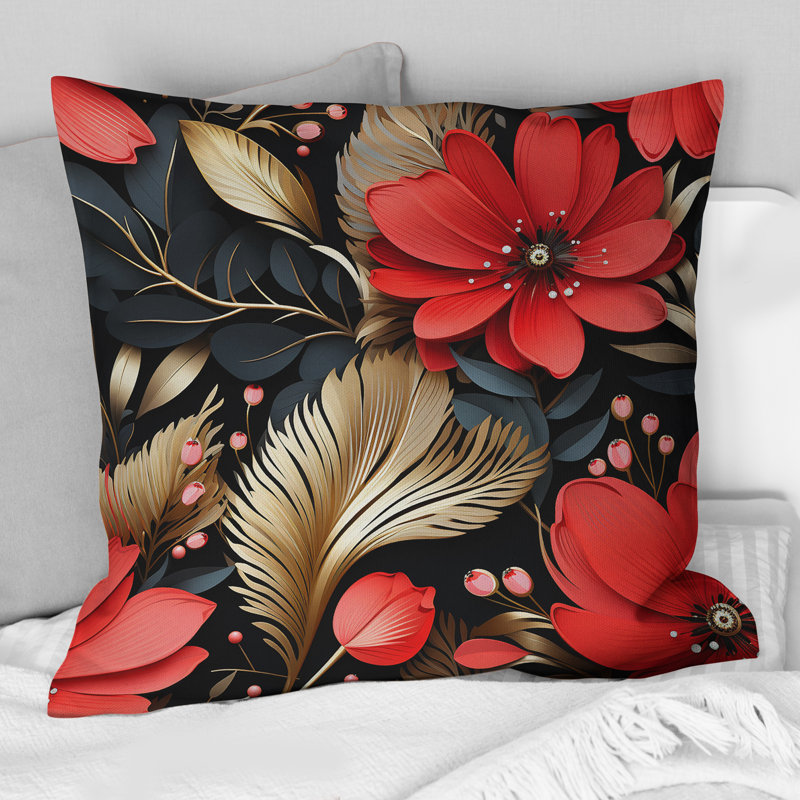 Coussin décoratif imprimé floral rouge Gloden Hollywood Glam, H 18 po x l 18 po