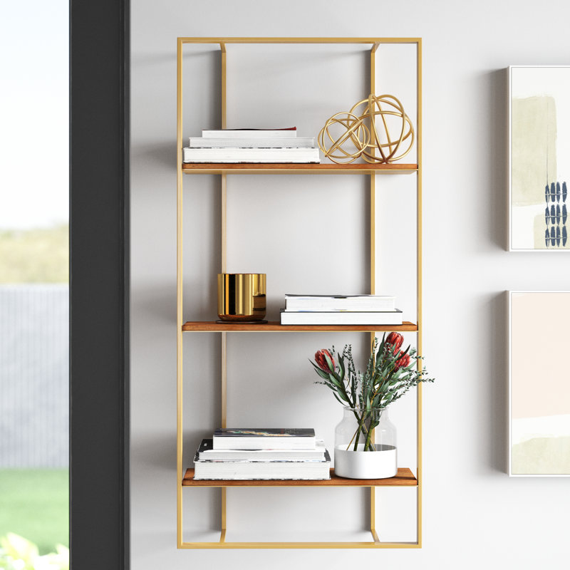 Scheffer 3 Piece Tiered Shelf, Brown/Gold