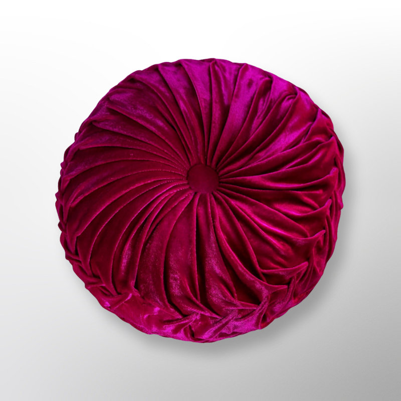 Fuschia Velvet Round Tufted Button Throw Pillow