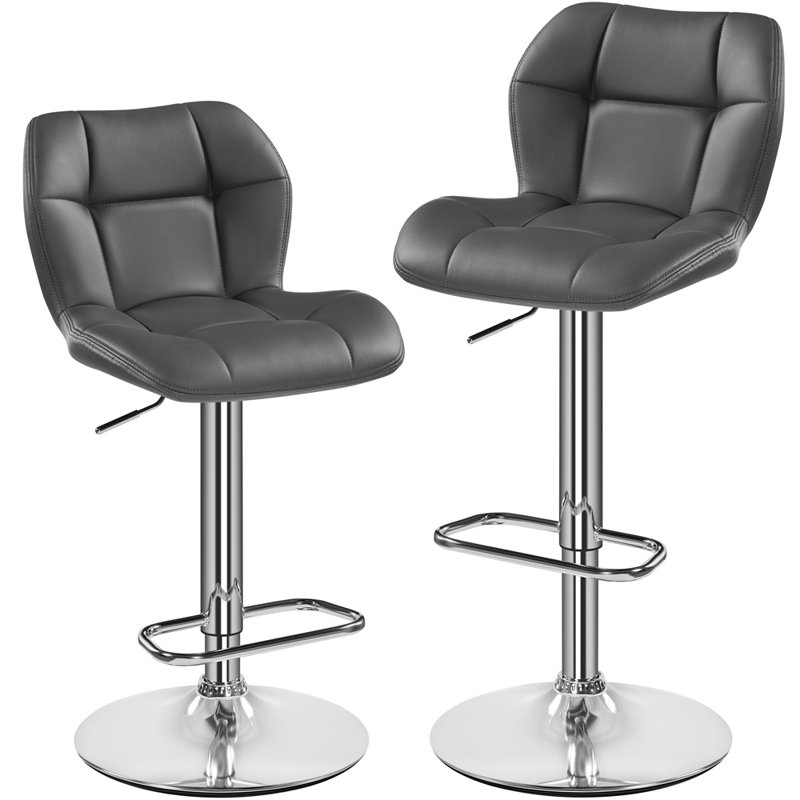 color Height Adjustable Modern Faux Leather Swivel Bar Stools, Dark Grey