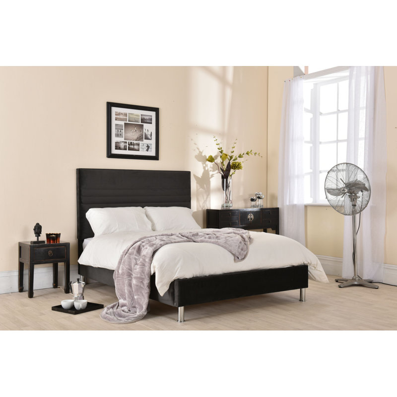 Upholstered Bed, Crushed Velvet Black, Small Single (2'6), Crushed Velvet