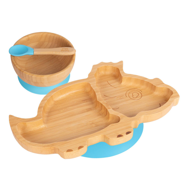 Tiny Dining - Children's Bamboo Suction Dinosaur Dinner, Blue