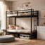Lit superposé avec échelle et garde-corps haut, capable de se diviser, lit superposé en métal, espace de rangement, silencieux, taille simple sur simple, noir