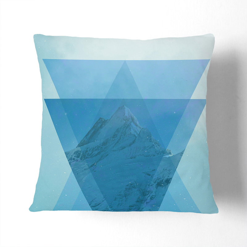 Mountain Triangles Blue Square Throw Cushion, White, 40cm H x 40cm W x 15cm D