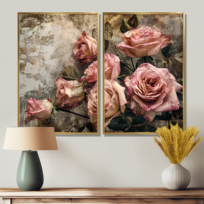 Pink Rose Vintage Grunge - Floral Roses Canvas Wall Art