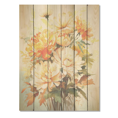 Marigold Elegance Still Life - Art mural en bois de souci sur bois de pin naturel