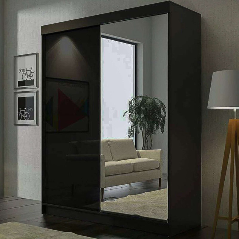 Dannisha 2 Door Manufactured Wood Wardrobe, Matte Black, 217cm H x 200cm W x 62cm D