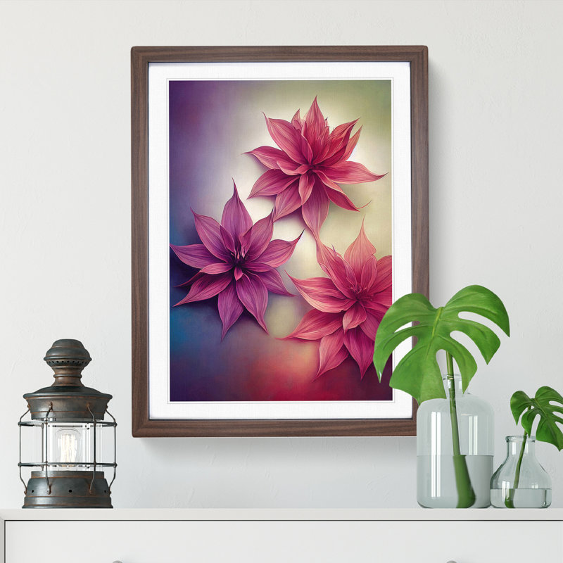 Three Radiant Flowers - Single Picture Frame Print, 34cm H x 25cm W x 2cm D, Walnut