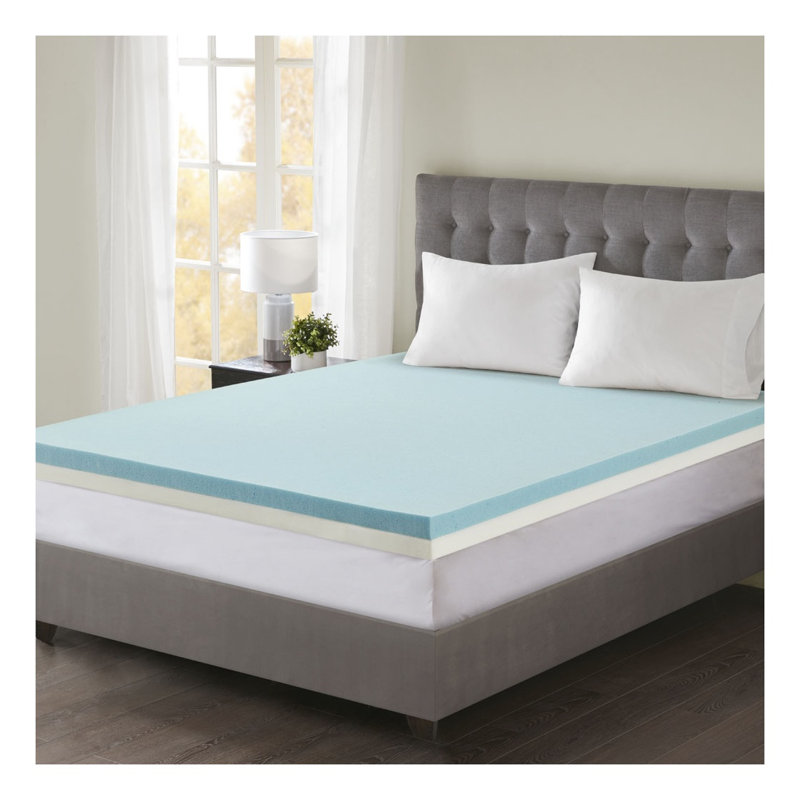 Surmatelas en mousse viscoélastique gélifiée 4 pouces - Grand, blanc avec housse anti-taches 3M, Queen