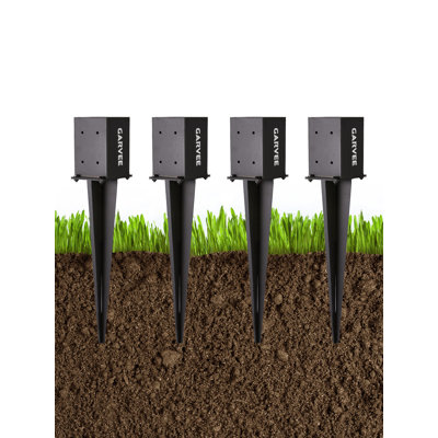 4X4 Inch Fence Post Anchor Ground Spike,  4PCS, Heavy Duty Black Powder Coated Metal Stake Base, Fit 3.6x3.6 Lumber for Mailbox Deck Railing Fence