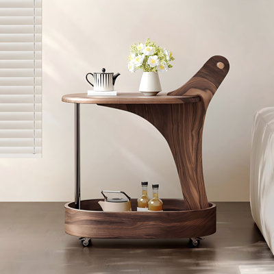 Retro Walnut Wooden Side Table with Cart