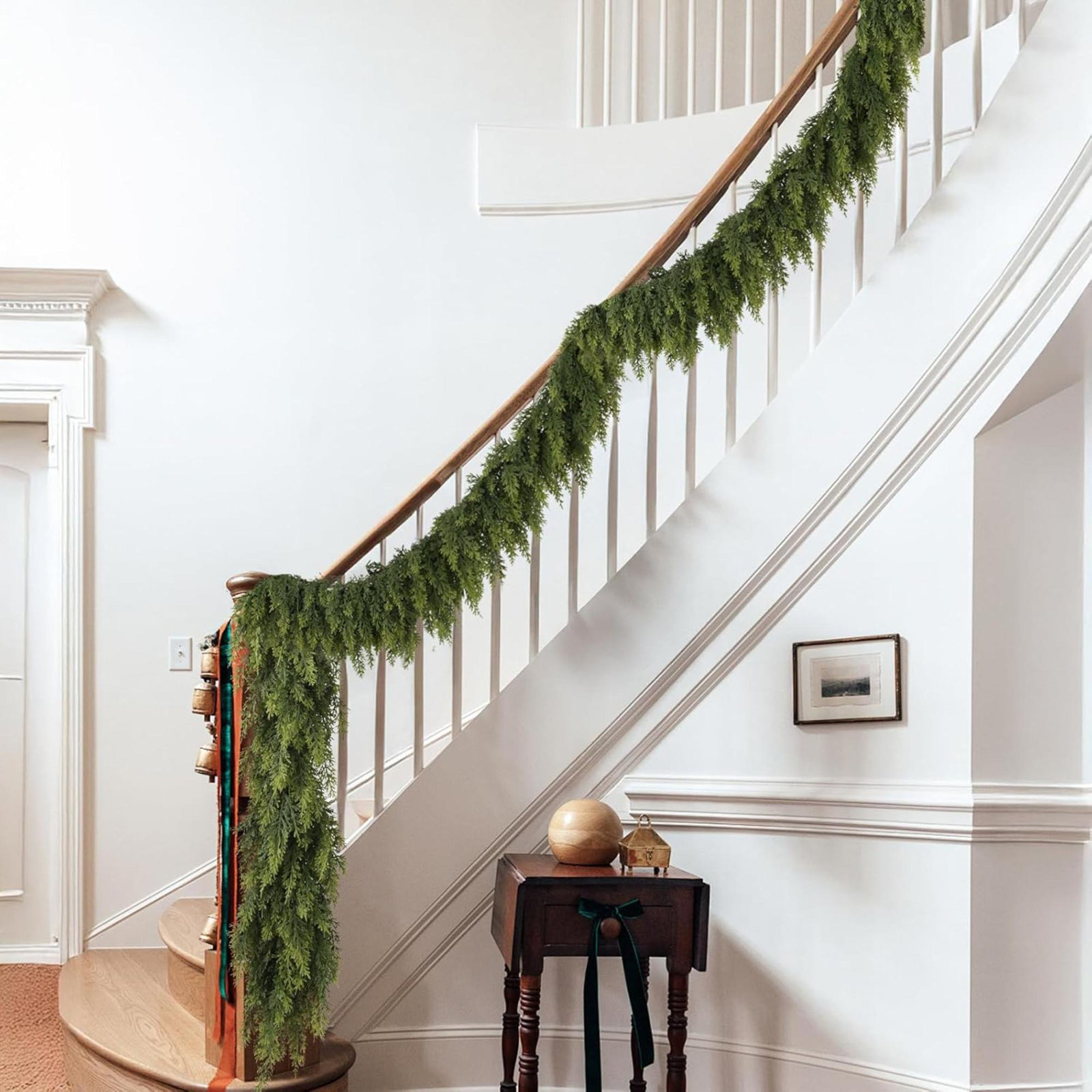 Christmas Cedar Garland With Soft Thickness Pine, Artificial Green Faux Cedar Pine Garland For Mantle Fireplace Indoor Outdoor Holiday Party Home Decoration