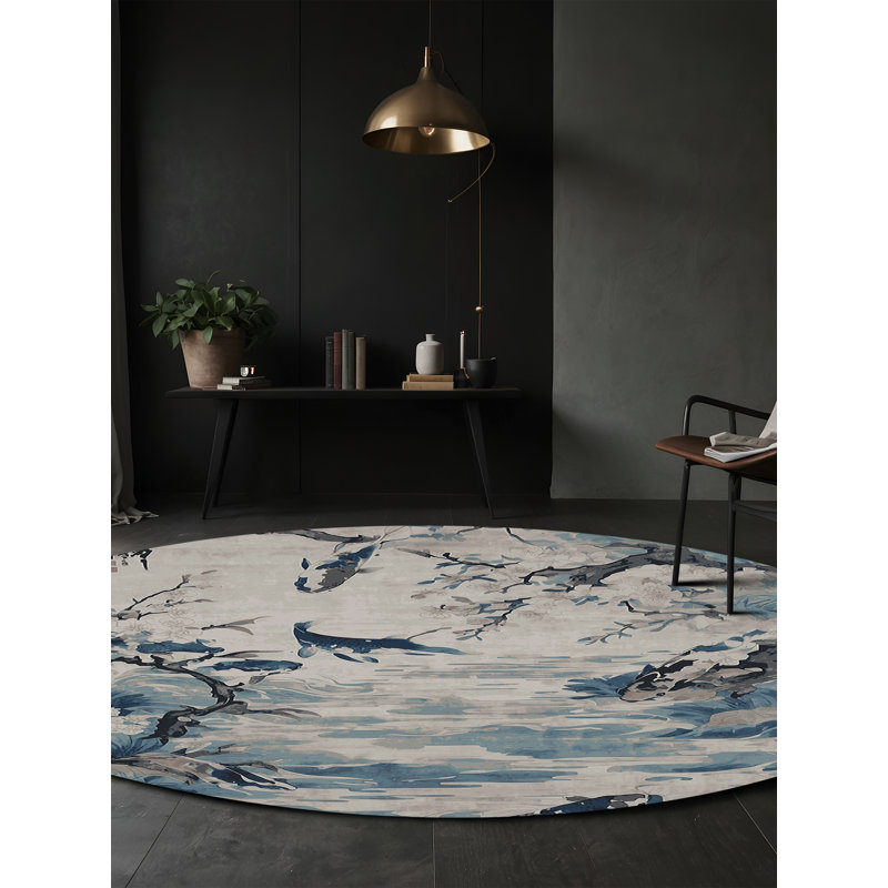 Machine Washable Gray Area Rug, Round 3'