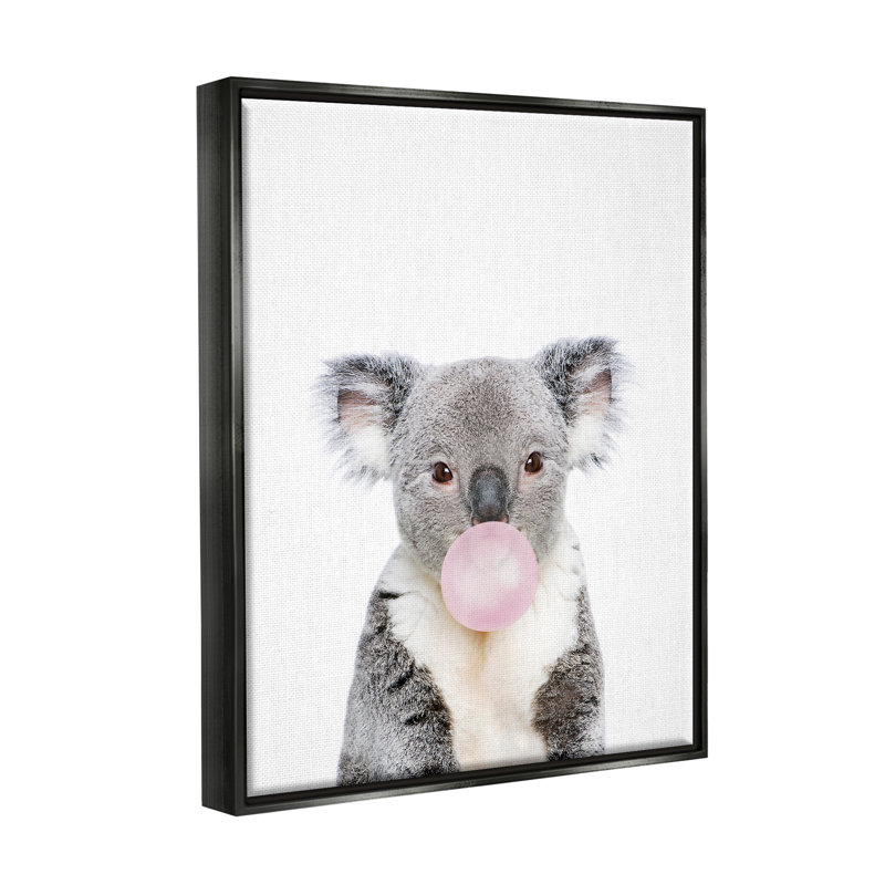 Koala Bubblegum, portrait encadré sur bois par Sissi et Seb, impression, Cadre flottant noir de jais