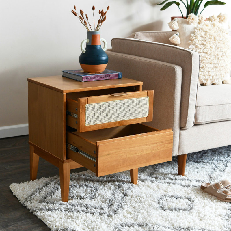 Kay 19.7'' W Solid Wood Nightstand, Light Brown with Natural