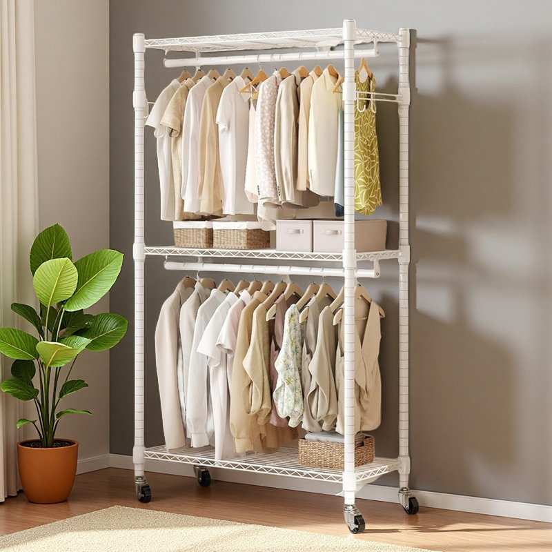 60cm W Rolling Clothes Racks, White